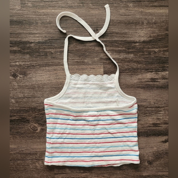 Tommy Hilfiger Red White And Blue Striped Halter Crop Top Shirt - Picture 3 of 5
